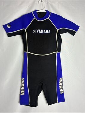 Yamaha Kids Short-Sleeve Wet Rashguard Suit - Black & Royal Blue Jetski Surf